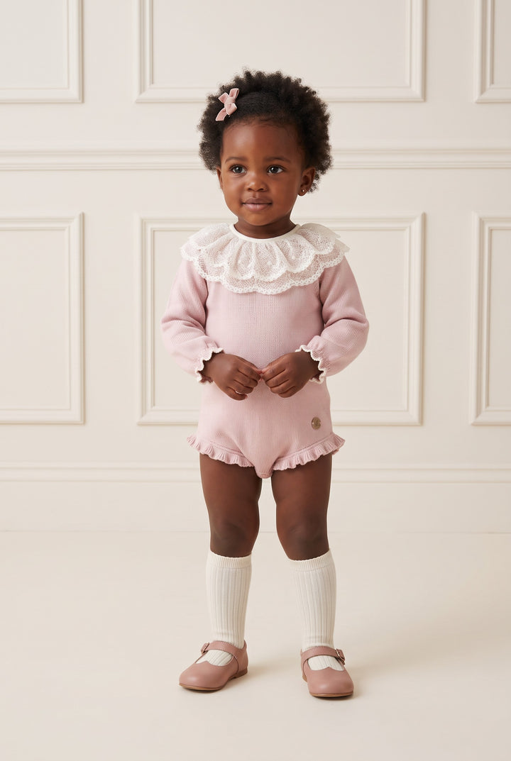 "Ottilie" Dusky Pink Fair Isle Knitted Shortie
