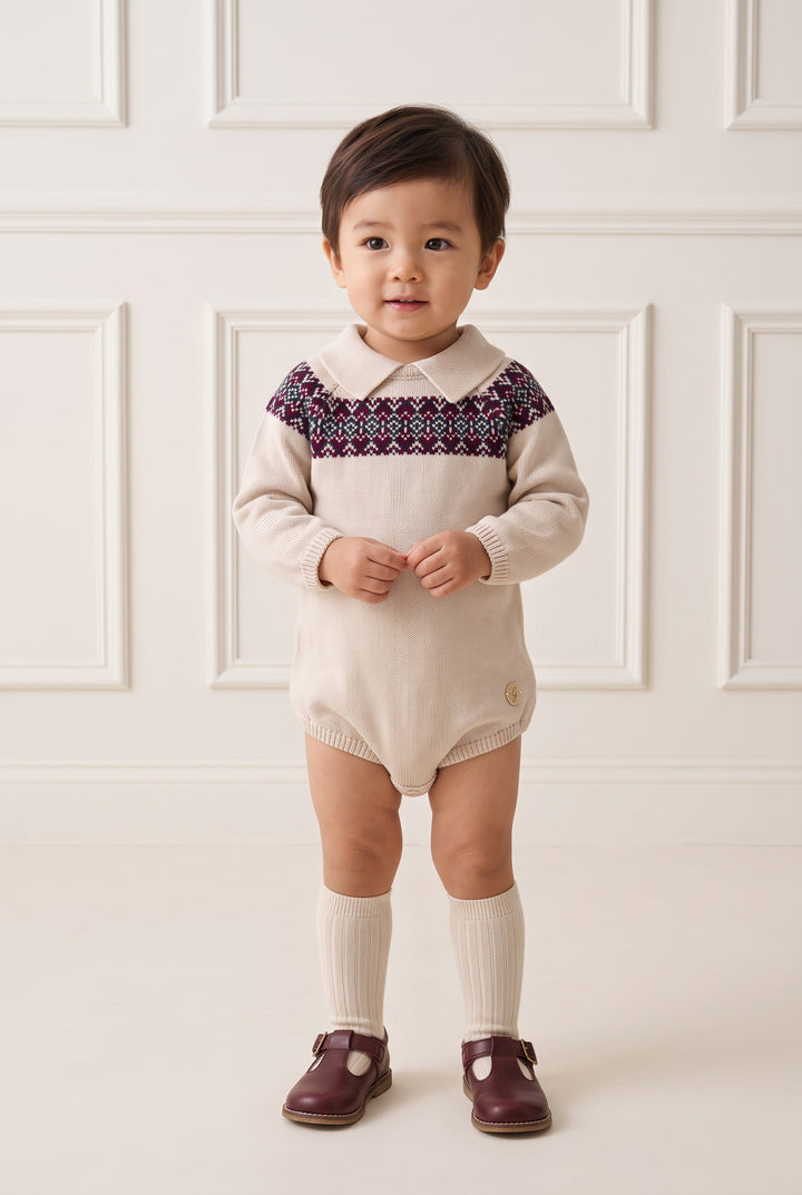 "Albie" Stone Fair Isle Knitted Romper