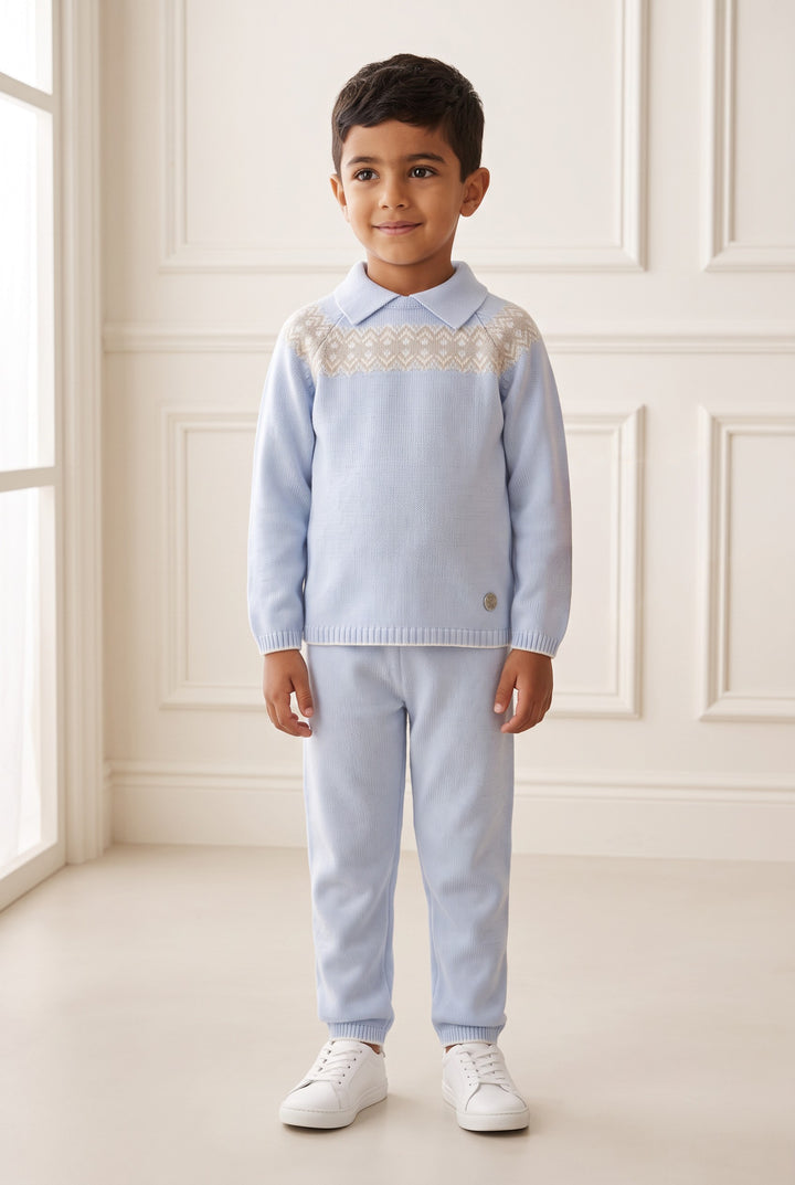 "Raffy" Baby Blue Fair Isle Knitted Outfit