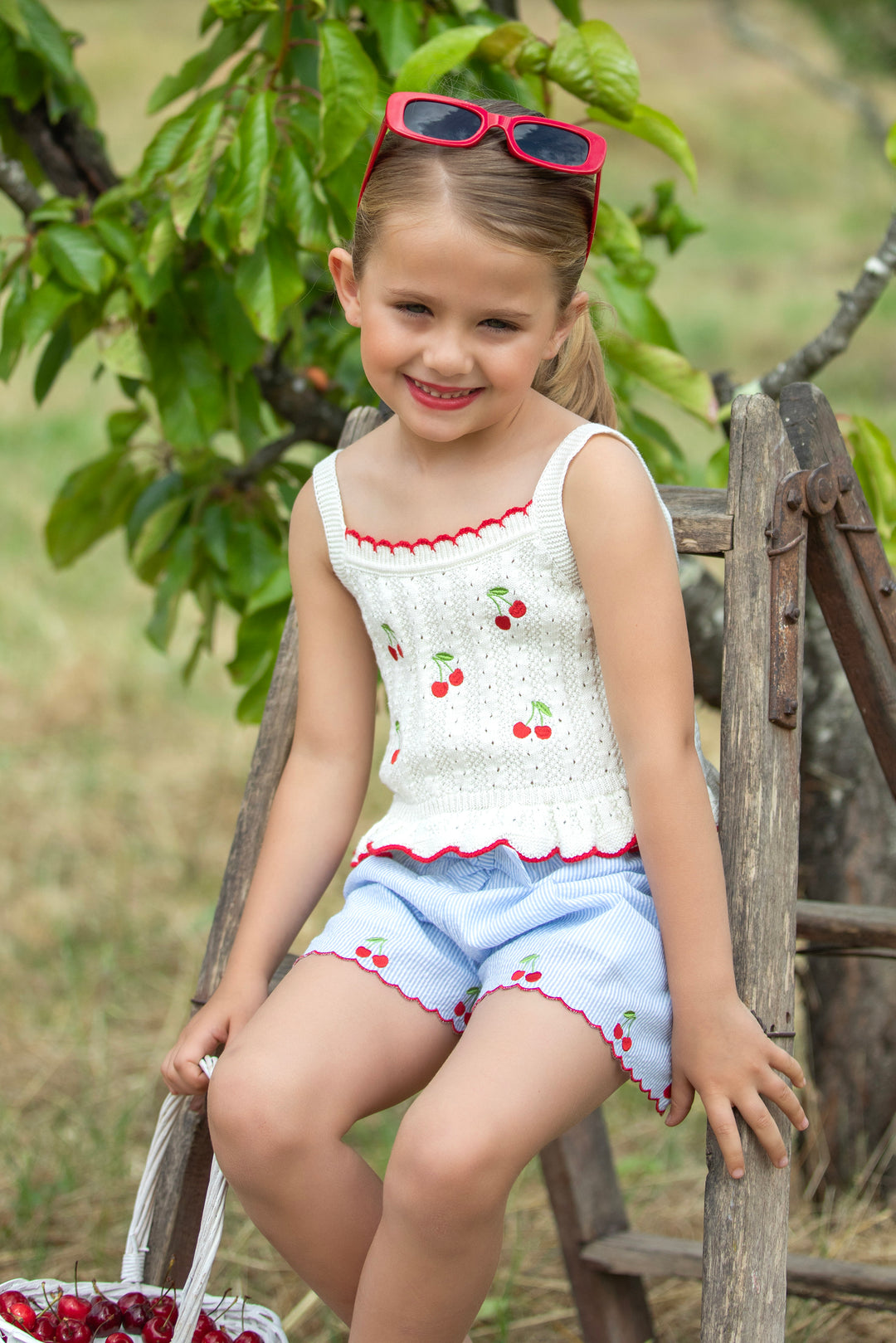 Cream & Red Knit Cherry Top & Skirt