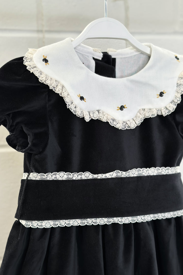 Fofettes "Verity" Black Velvet Embroidered Dress | Millie and John