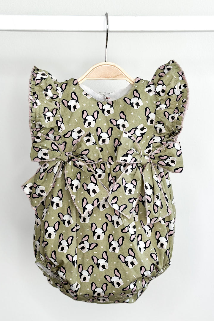Phi "Cici" Sage Green Frenchie Romper | Millie and John