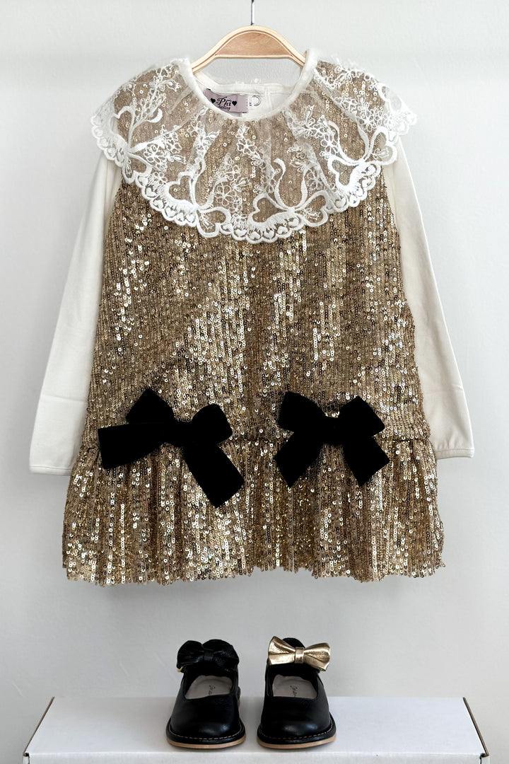 Phi "Ariella" Gold Sequin Shift Dress | Millie and John