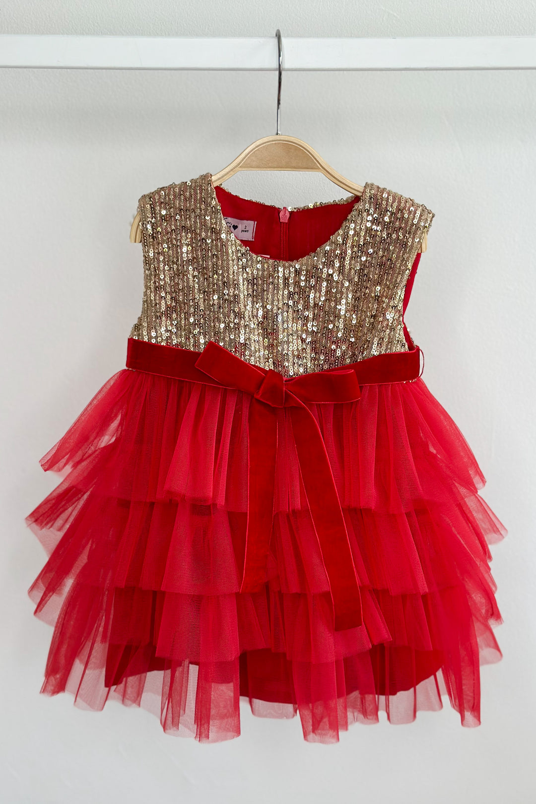 Phi "Eve" Gold Sequin Red Tulle Dress | Millie and John