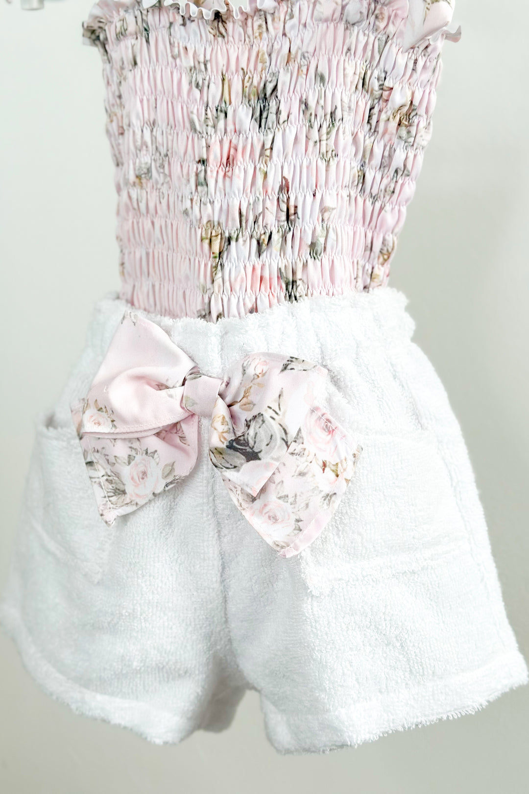 Fofettes "Blossom" Pink Floral Bow Towelling Shorts | Millie and John