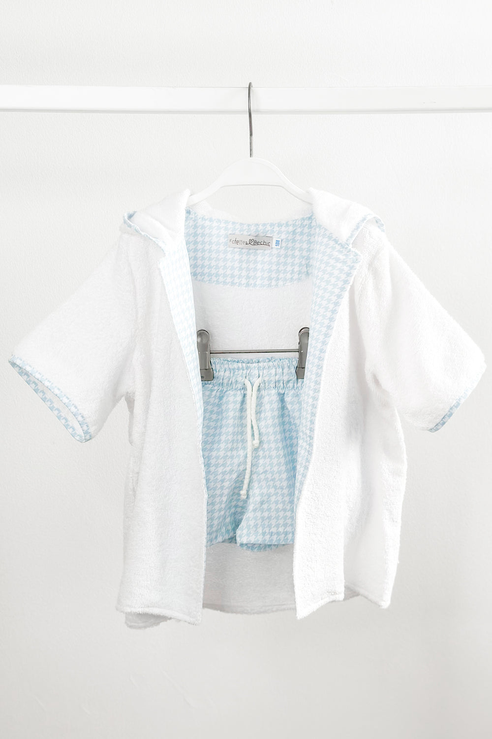 Fofettes "Oakley" Pale Blue Houndstooth Towelling Hoodie | Millie and John