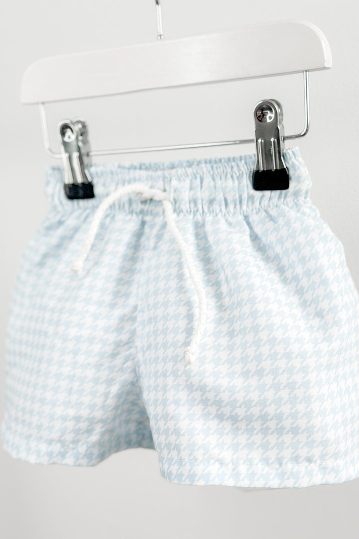 Fofettes "Oakley" Pale Blue Houndstooth Swim Shorts | Millie and John