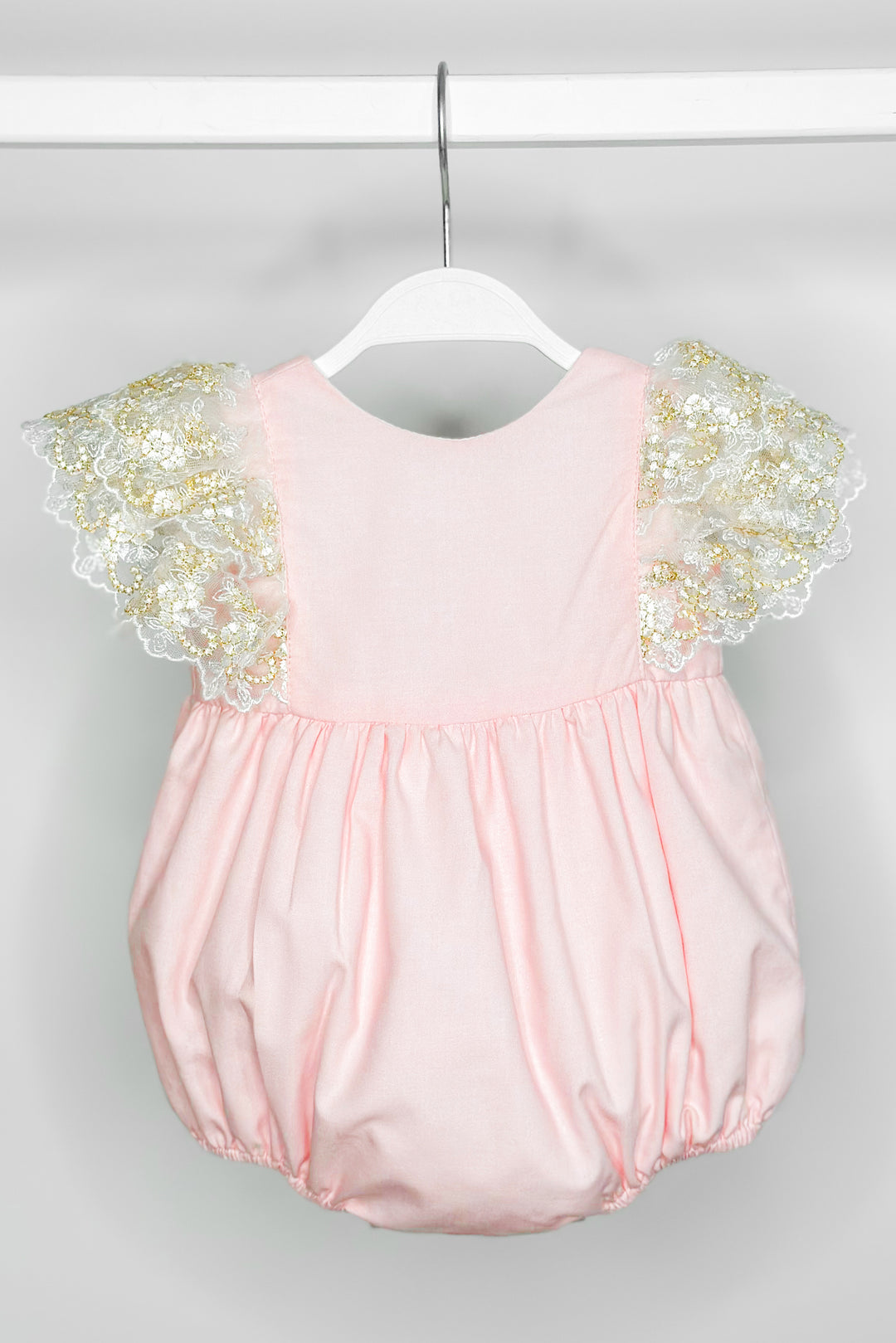 Fofettes "Alya" Pink Gold Lace Sleeve Romper | Millie and John