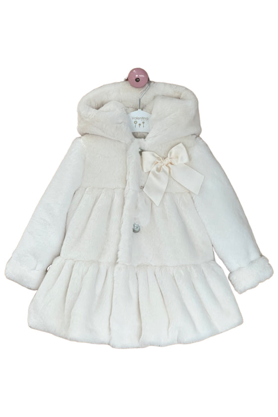 Valentina Bebes PREORDER White Faux Fur Hooded Coat | Millie and John