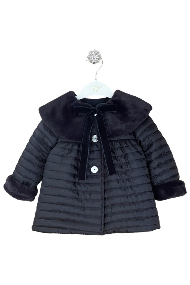 Valentina Bebes PREORDER Navy Padded Faux Fur Coat | Millie and John