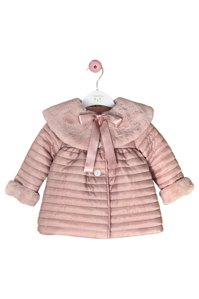 Valentina Bebes PREORDER Dusky Pink Padded Faux Fur Coat | Millie and John