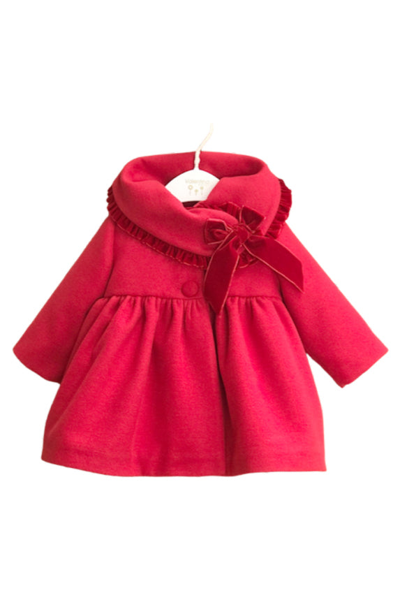 Valentina Bebes PREORDER Red Cloth Velvet Trim Coat | Millie and John