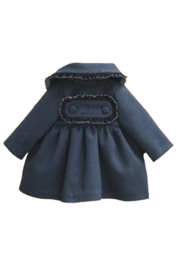 Valentina Bebes PREORDER Navy Cloth Velvet Trim Coat | Millie and John