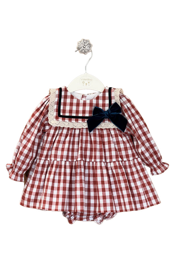 Valentina Bebes PREORDER "Gianna" Rust Gingham Dress & Bloomers | Millie and John