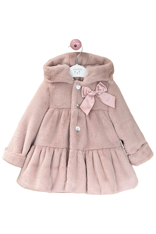 Valentina Bebes PREORDER Dusky Pink Faux Fur Hooded Coat | Millie and John