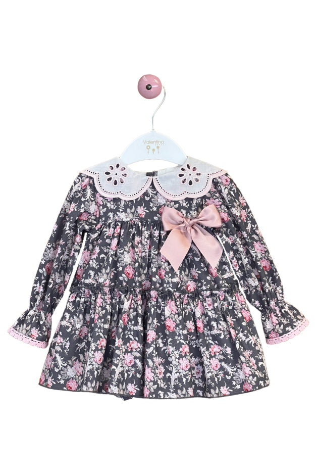 Valentina Bebes PREORDER "Maelie" Navy & Dusky Pink Floral Dress & Bloomers | Millie and John