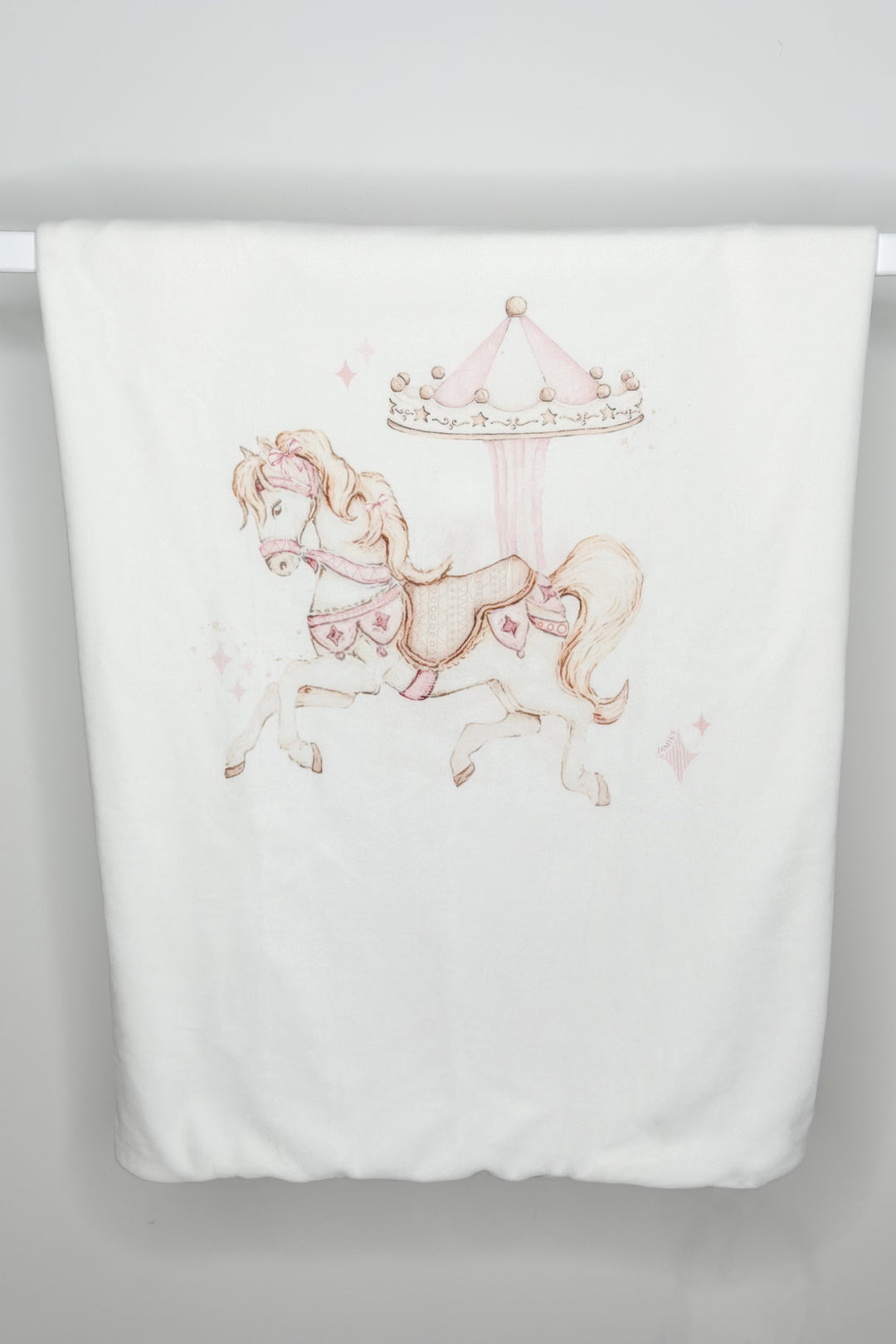 Ivory & Pink Velour Carousel Pony Blanket