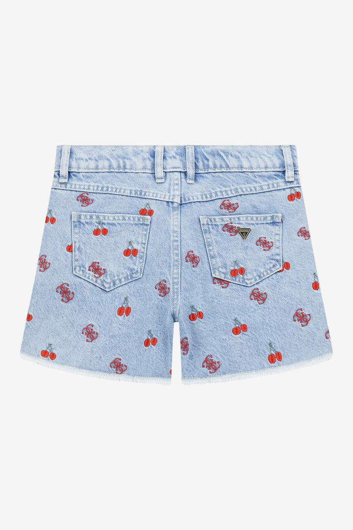 GUESS® Kids "Lola" Embroidered Cherry Denim Shorts | Millie and John