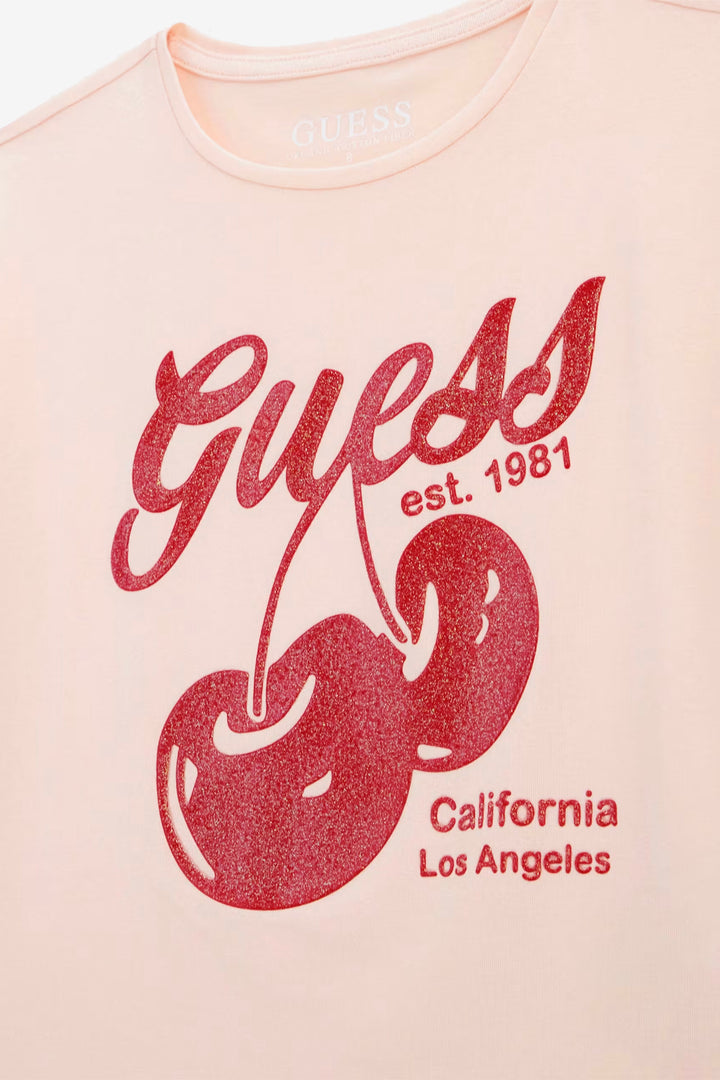 GUESS® Kids "Jolie" Peach & Red Glitter Cherry T-Shirt | Millie and John