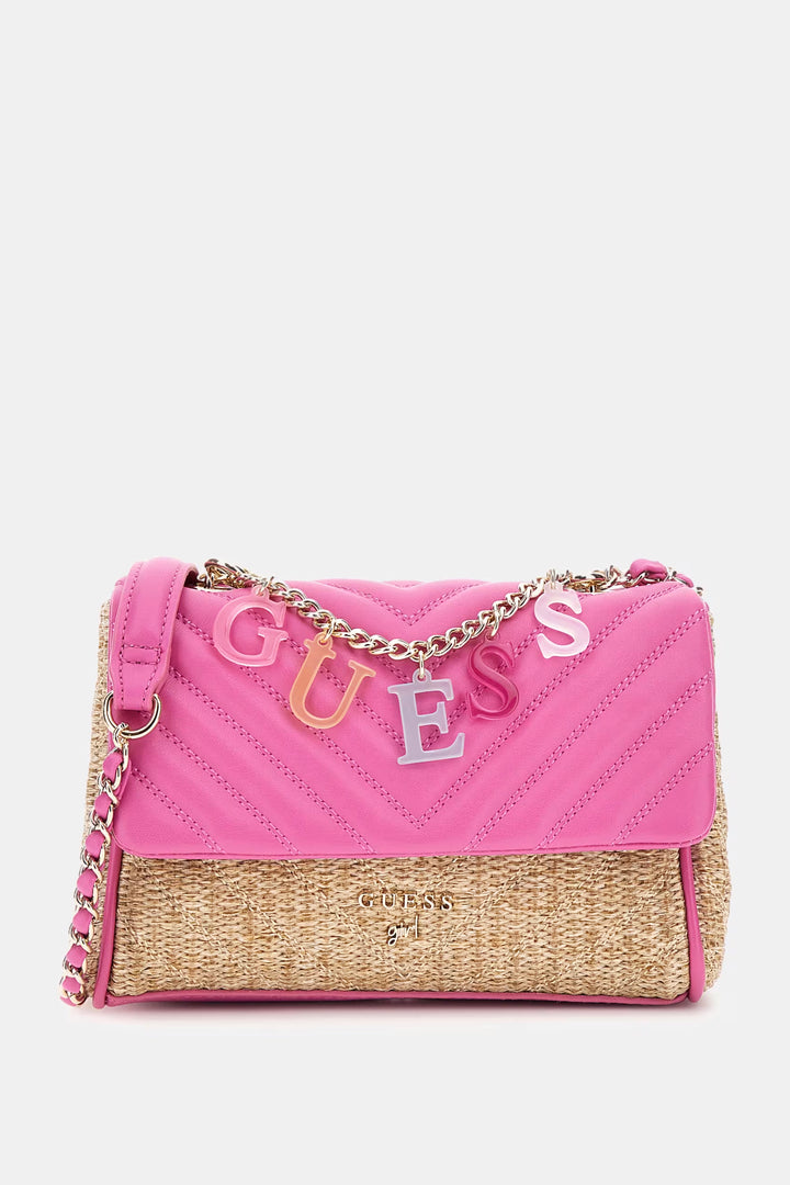 GUESS® Kids "Tansie" Fuchsia Pink Straw Crossbody Bag | Millie and John