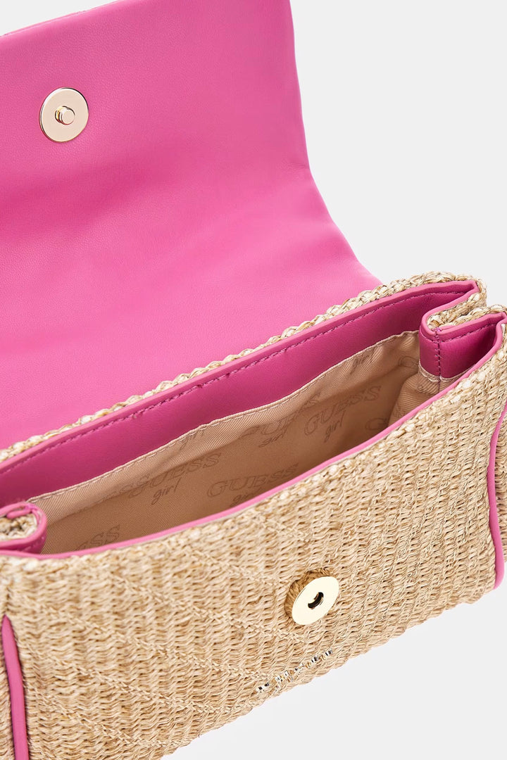 GUESS® Kids "Tansie" Fuchsia Pink Straw Crossbody Bag | Millie and John
