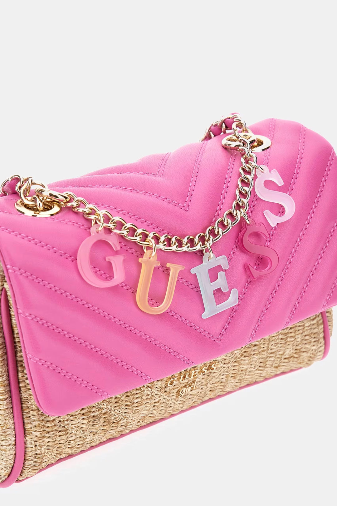GUESS® Kids "Tansie" Fuchsia Pink Straw Crossbody Bag | Millie and John