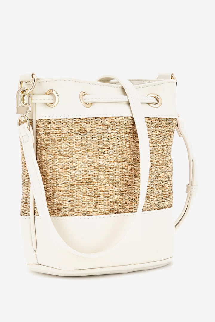 "Bria" Cream Straw Mini Bucket Bag