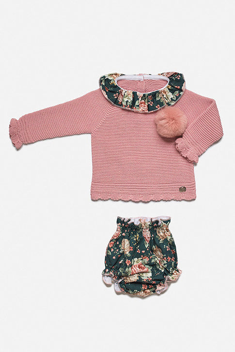 Juliana "Odette" Dusky Pink Knit Top & Floral Bloomers | Millie and John