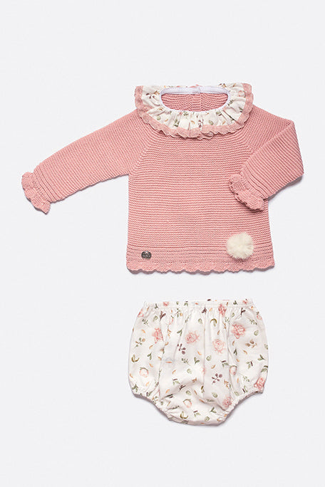 Juliana "Aurora" Powder Pink Knit Top & Floral Bloomers | Millie and John