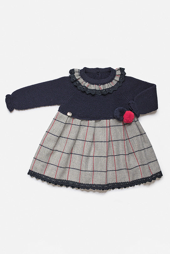 Juliana "Claudia" Navy & Grey Knit Checked Dress | Millie and John