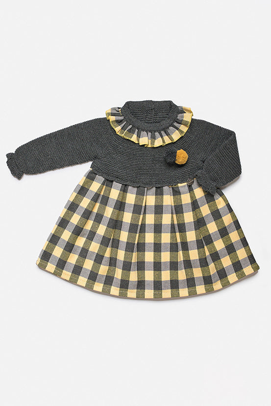 Juliana "Calliope" Grey & Mustard Knit Checked Dress | Millie and John