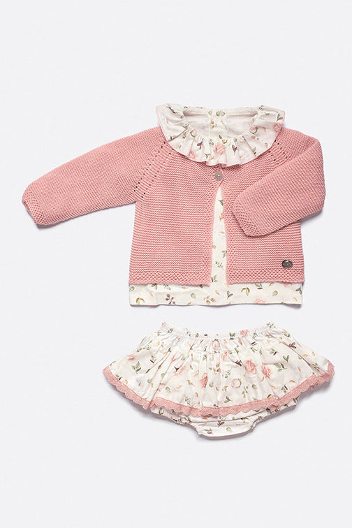 Juliana "Chloe" Powder Pink Knit Cardigan, Floral Top & Bloomers | Millie and John
