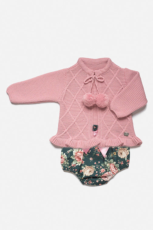 Juliana "Rosalie" Dusky Pink Knit Cardigan & Floral Bloomers | Millie and John