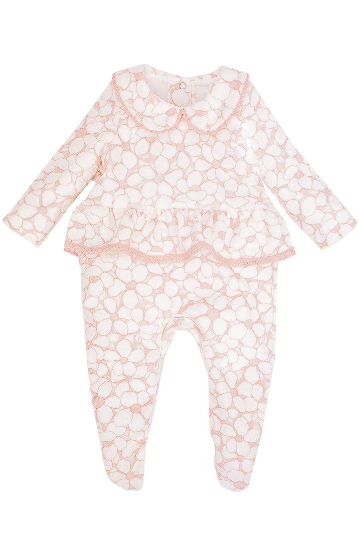 Dusky Pink Floral Velour Sleepsuit