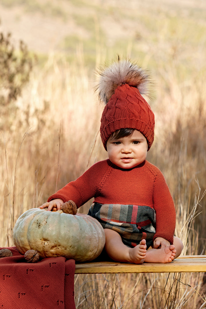 "Ryder" Rust Half Knit Autumnal Tartan Romper