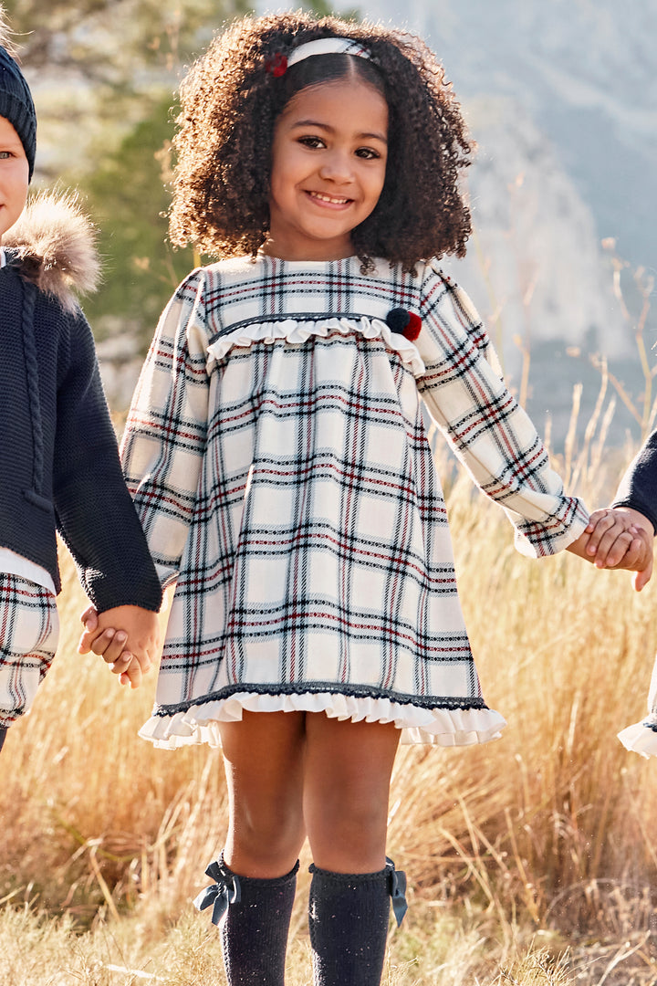 "Amelia" Ivory, Blue & Red Tartan Dress