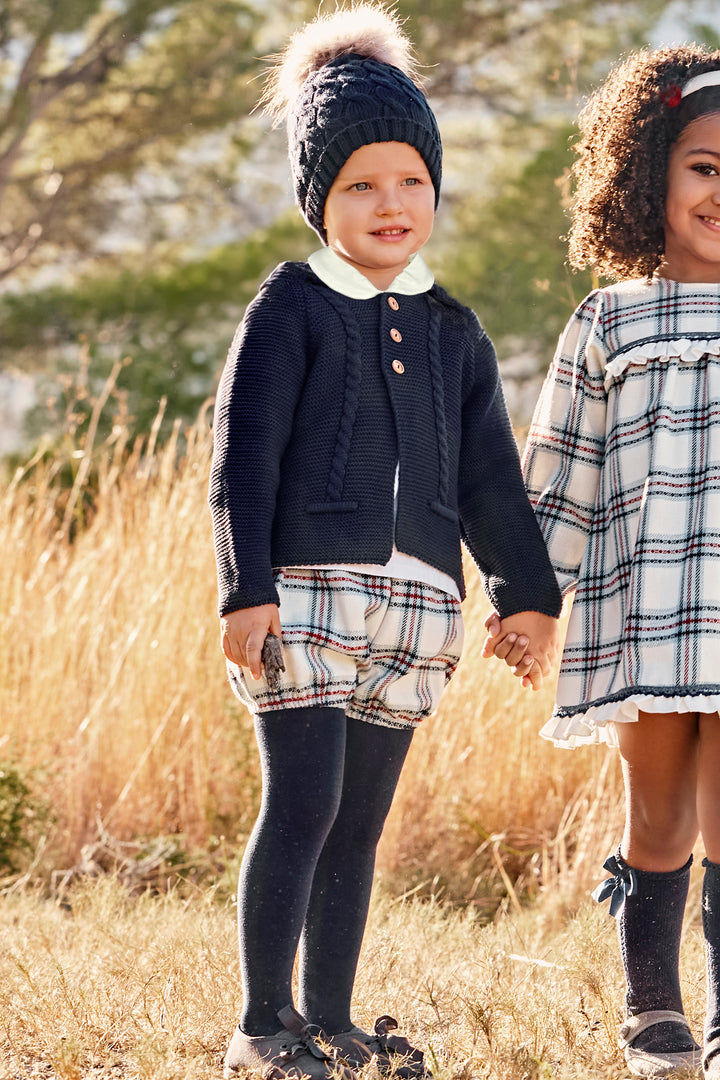 "Freddie" Navy Cardigan, Shirt & Tartan Jam Pants