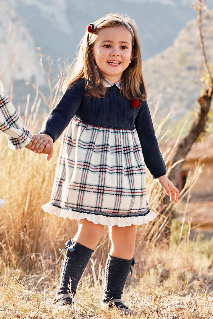 "Elsie" Navy Half Knit Tartan Dress