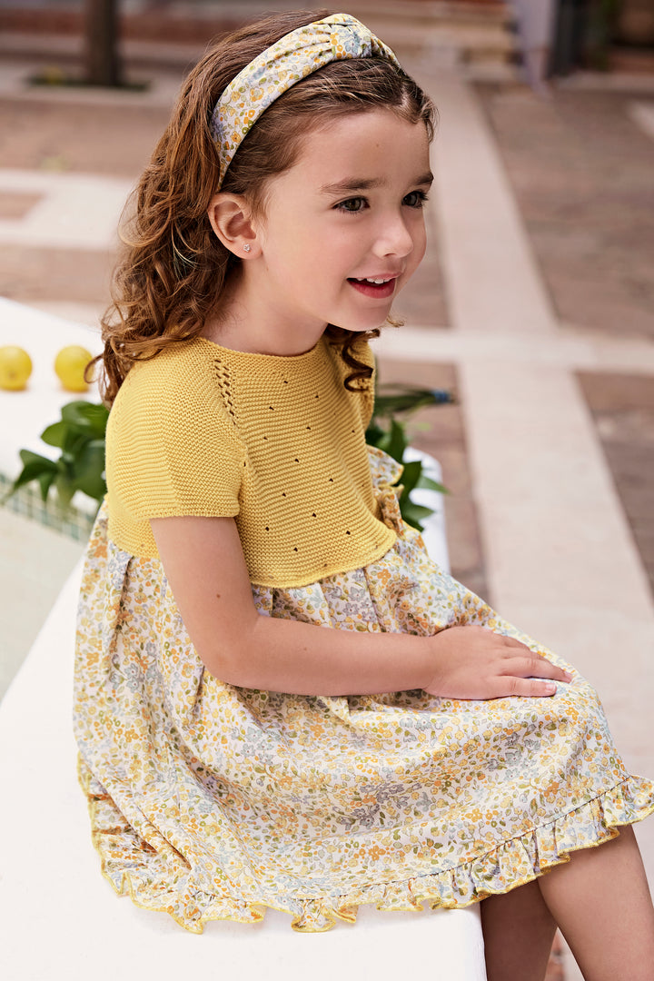 "Junie" Lemon Half Knit Floral Dress