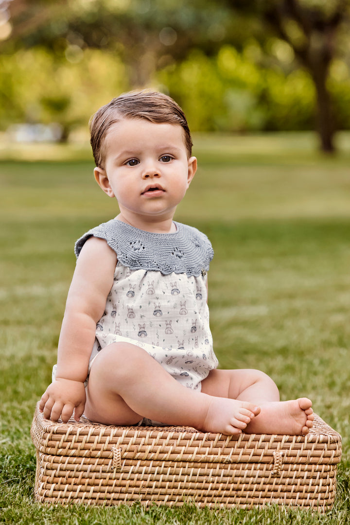 "Chase" Sky Blue Half Knit Bunny Shortie