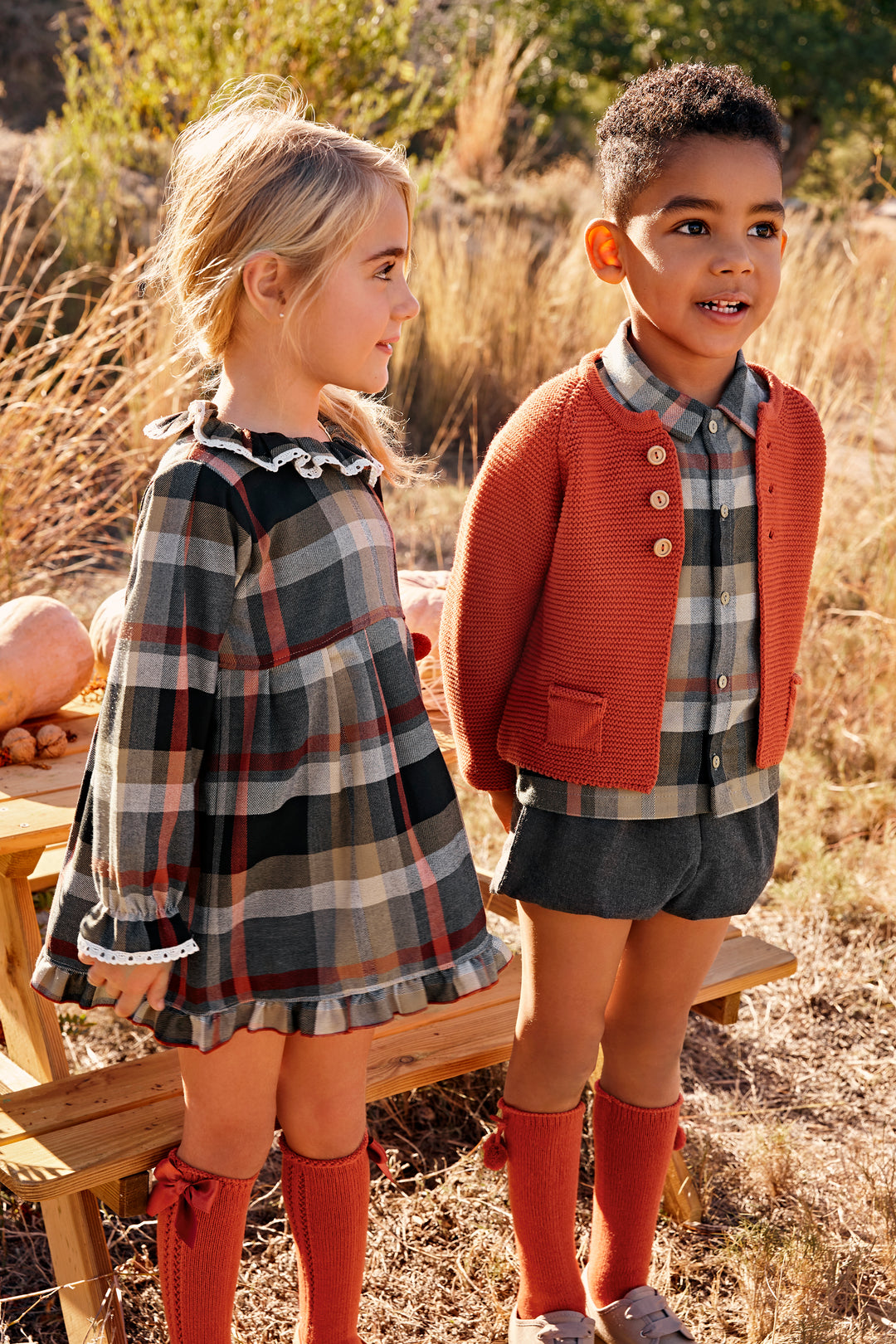 "Finlay" Rust Cardigan, Autumnal Tartan Shirt & Jam Pants