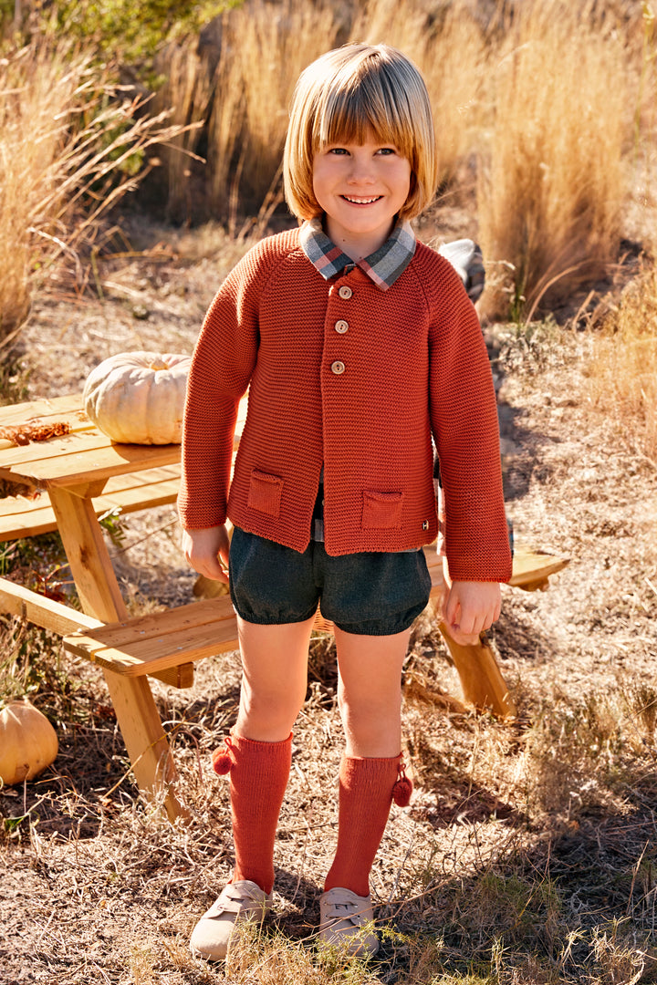 "Finlay" Rust Cardigan, Autumnal Tartan Shirt & Jam Pants