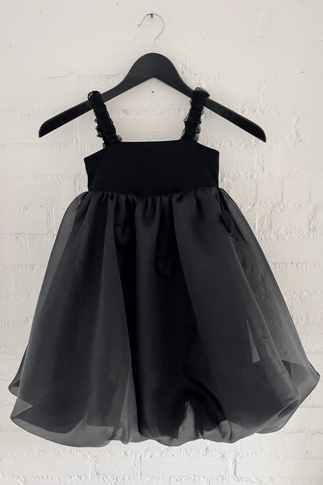 Black Satin Organza Heart Puffball Dress