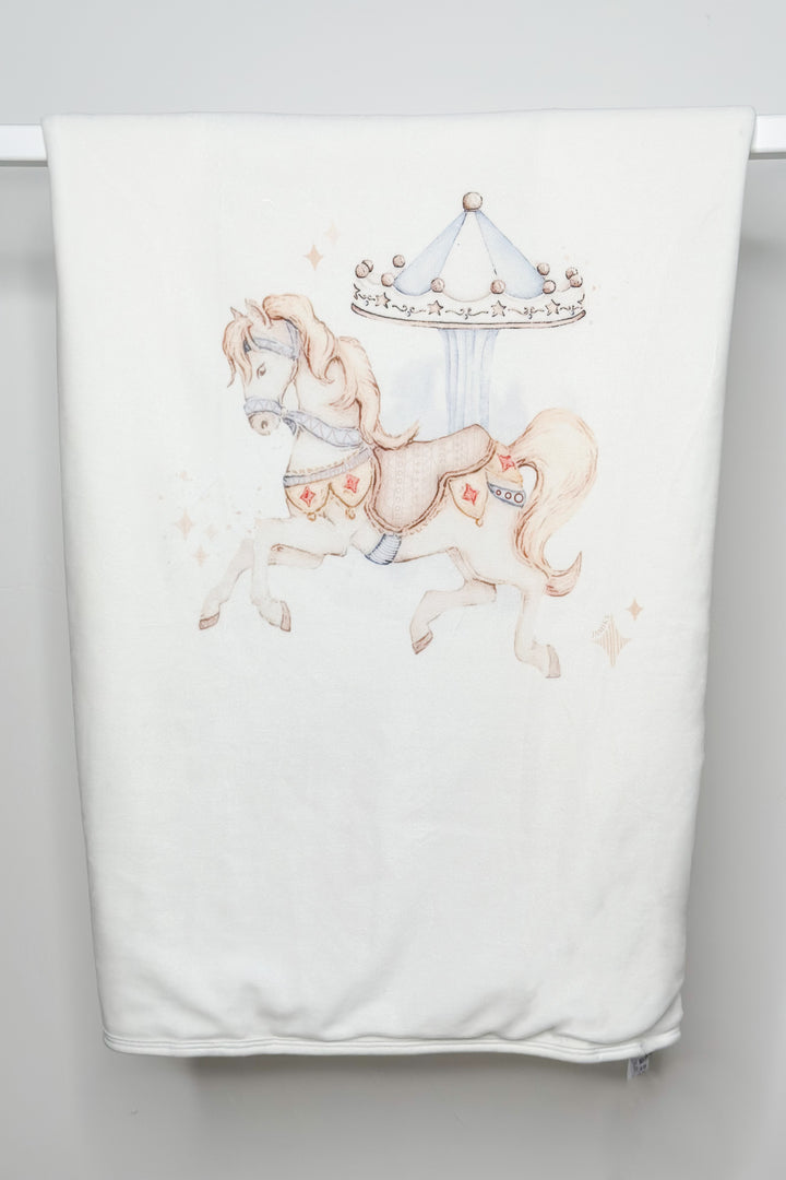 Ivory & Blue Velour Carousel Pony Blanket