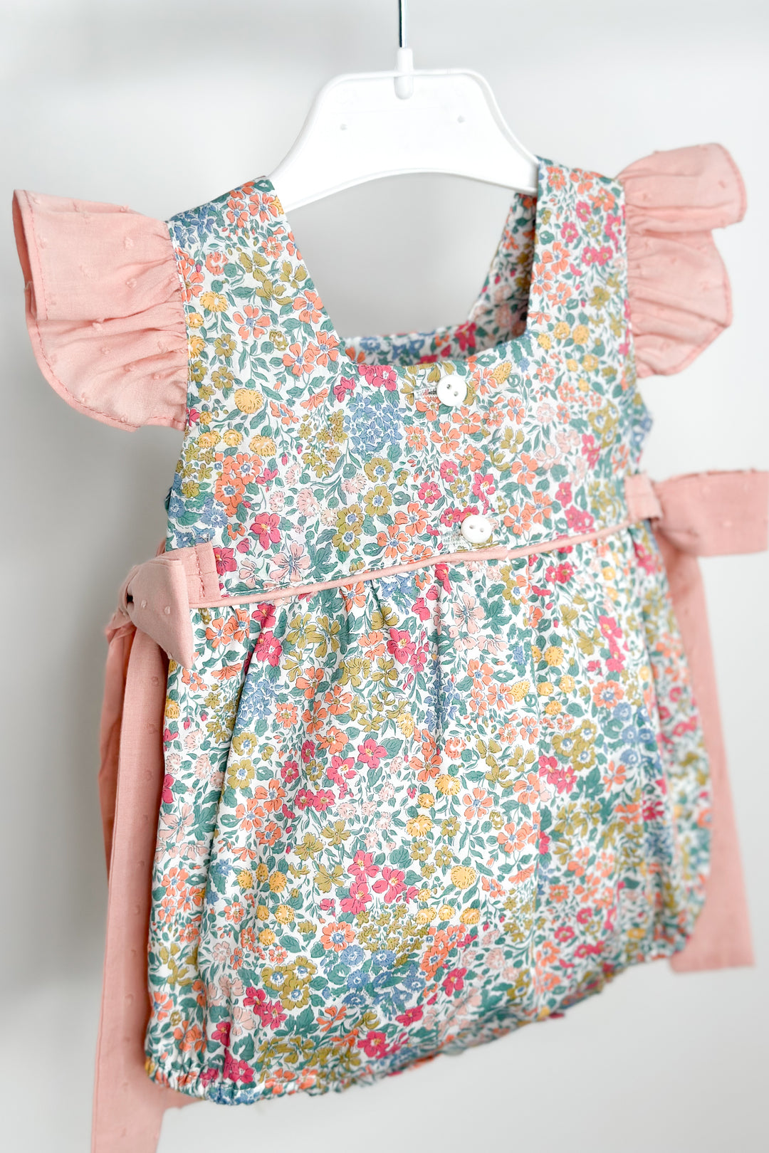 Puro Mimo "Joanna" Green & Pale Rose Floral Romper | Millie and John
