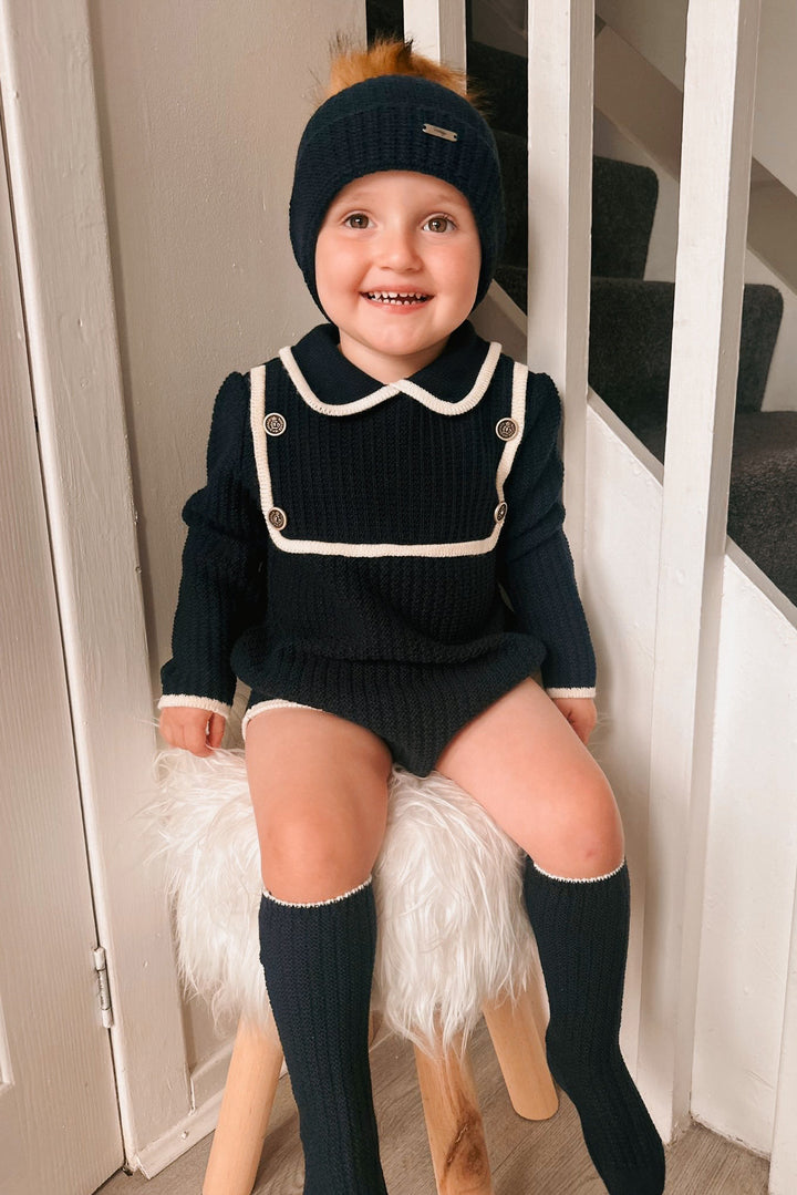 "Rocco" Navy & Cream Knit Romper