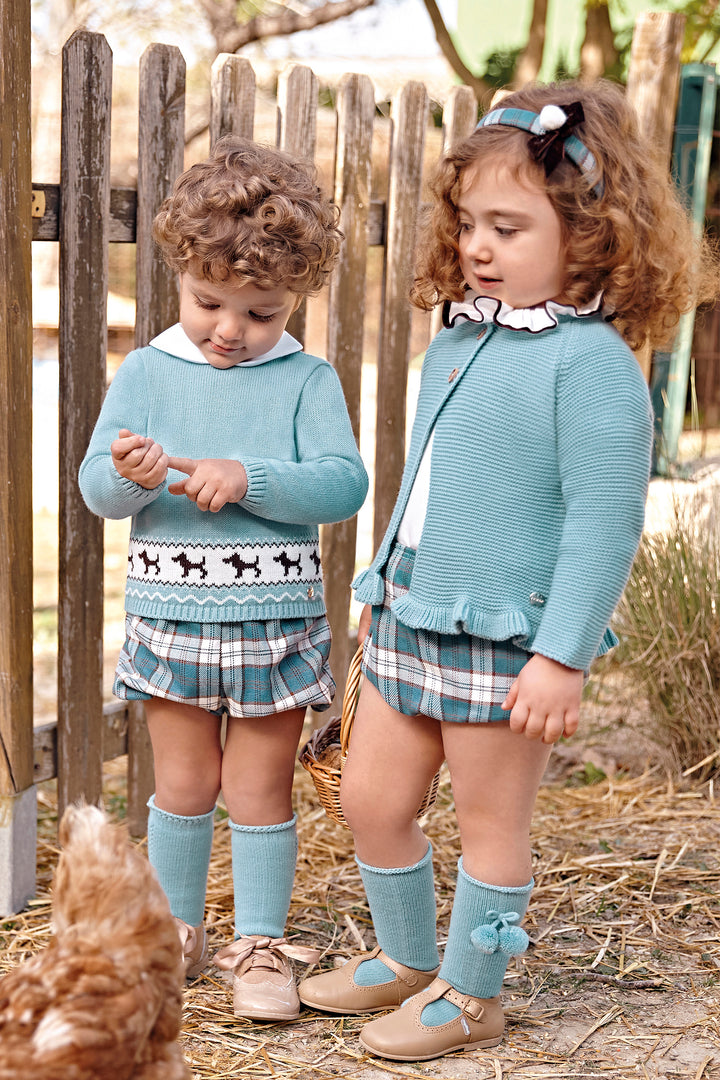Juliana "Oliver" Cloud Blue Knit Top & Tartan Jam Pants | Millie and John