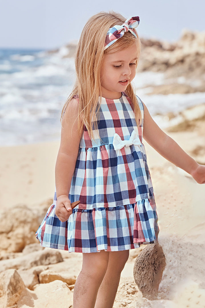 Juliana "Bluebell" Navy & Red Checked Dress | Millie and John