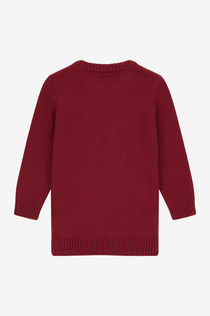 "Jemima" Burgundy & Gold Teddy Bear Knit Jumper Dress