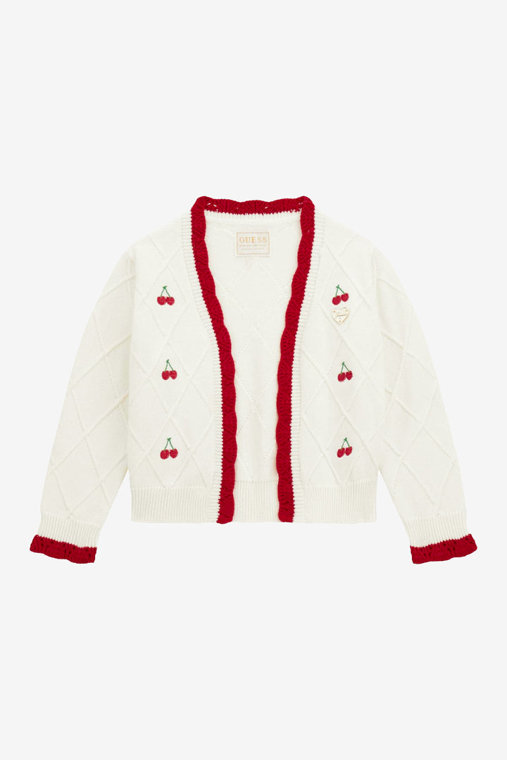 "Tansy" Ivory & Red Embroidered Cherry Cardigan